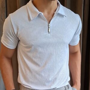 Polo Listrada Com Zíper Branca
